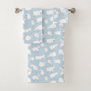 Goats playing - baby blue bath towel set