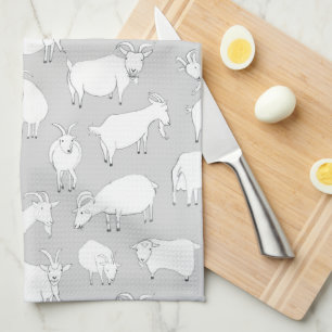 Goats playing - Gray Kitchen Towel