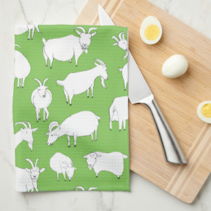 Goats playing - green kitchen towel