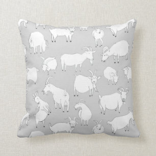 Goats playing - Grey Throw Pillow