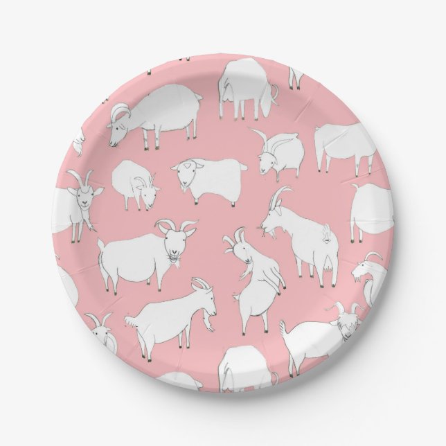 Goats Playing – Pink Paper Plate (Front)