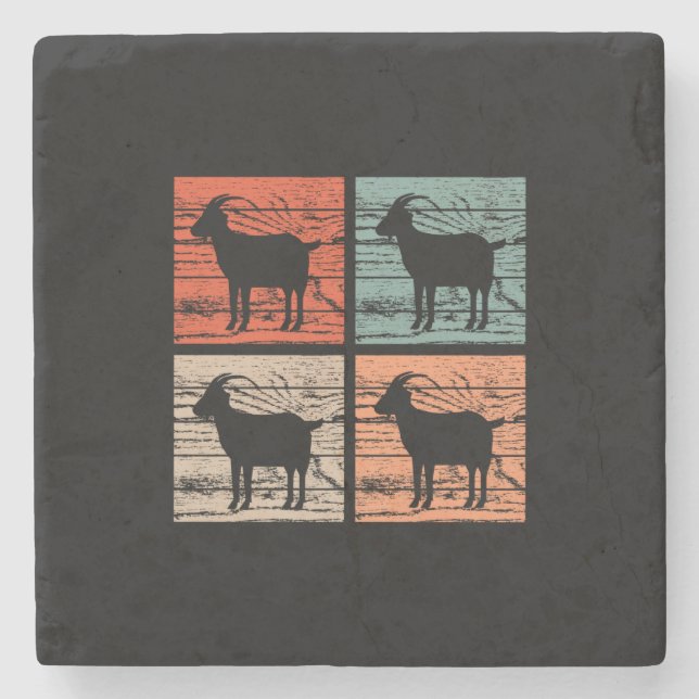 Goats Retro Stone Coaster (Front)