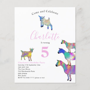 Goats Watercolor Girls Birthday Party Budget Flyer