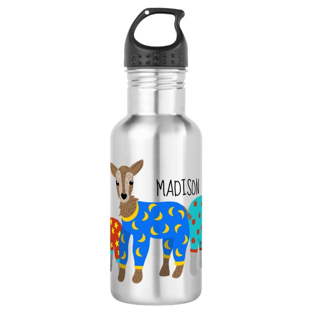 Goats Wearing Pyjamas Illustration Personalized 532 Ml Water Bottle (Front)