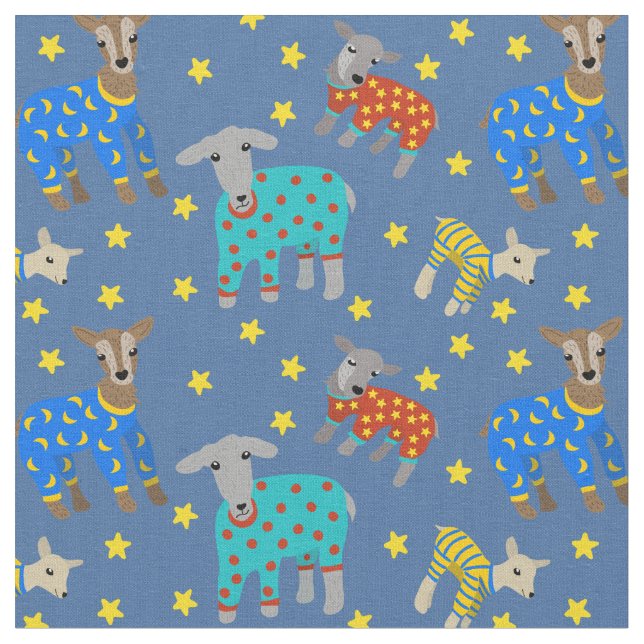 Goats Wearing Pyjamas with Stars Blue Patterned Fabric (Close Up)