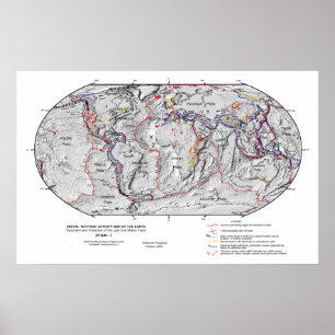 Gobal Map of Earth's Lithosphere Plate Tectonics Poster