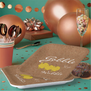 Gobble And Wobble Rustic Thanksgiving Party Paper Plate