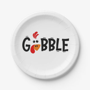 Gobble Funny Thanksgiving Turkey Feast Paper Plate