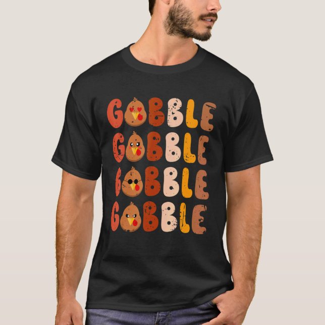 Gobble Gobble Cute Turkey Face  Thanksgiving T-Shirt (Front)