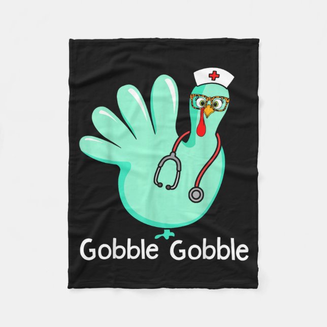 Gobble Gobble Funny Turkey Glove Thanksgiving Nurs Fleece Blanket (Front)