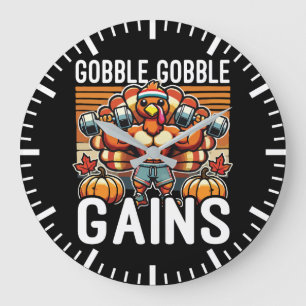 Gobble Gobble Gains - Funny Thanksgiving Gym Large Clock