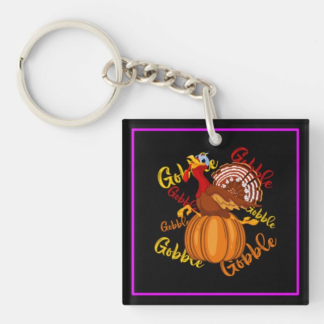 Gobble Gobble Gobble Pumpkin-16194 Keychain (Front)