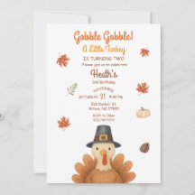 Gobble Gobble Little Turkey Birthday Invitation