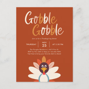 Gobble Gobble Thanksgiving Dinner Party Invitation Postcard