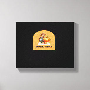 Gobble, Gobble Thanksgiving Turkey with Pumpkin Cl Canvas Print