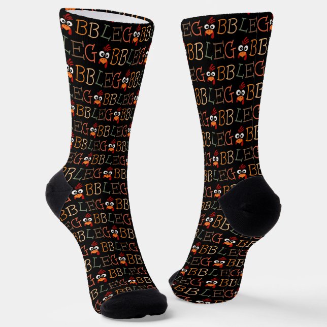 Gobble Gobble Till You Wobble Funny Thanksgiving Socks (Angled)