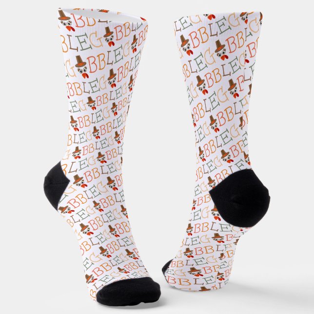 Gobble Gobble Till You Wobble Funny Thanksgiving Socks (Angled)