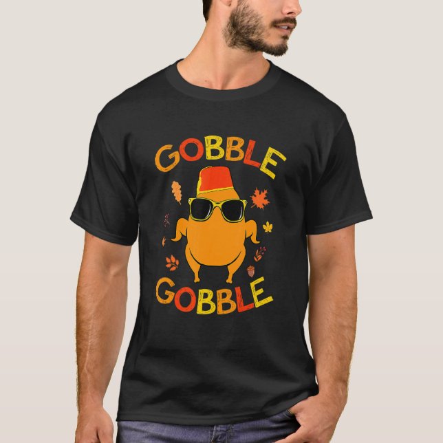 Gobble Gobble Turkey Pilgrim Little Thanksgiving 2 T-Shirt (Front)