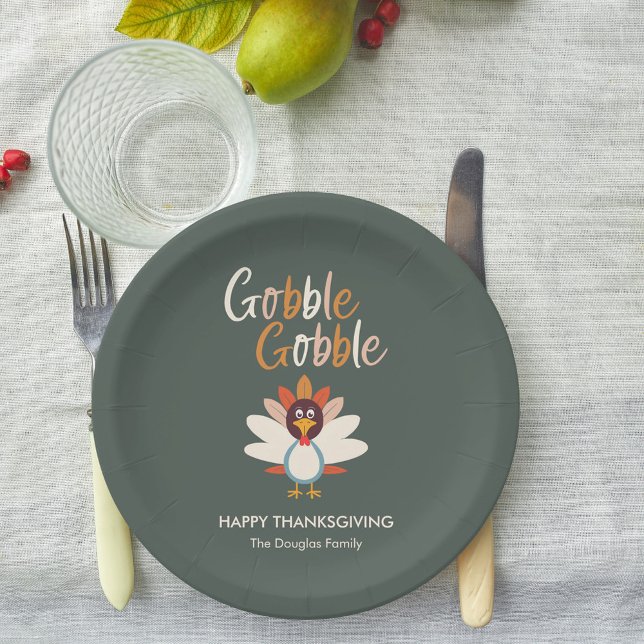 Gobble Gobble Turkey Thanksgiving Party Plates (Creator Uploaded)