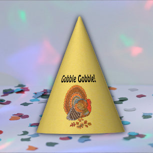 Gobble Male Turkey Autumn Coloured Feathers Yellow Party Hat