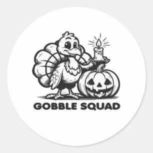 Gobble Squad  Funny Thanksgiving Turkey Design  Fa Classic Round Sticker