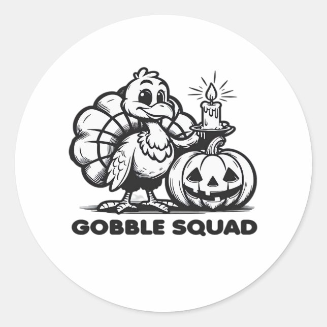 Gobble Squad  Funny Thanksgiving Turkey Design  Fa Classic Round Sticker (Front)