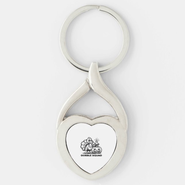 Gobble Squad  Funny Thanksgiving Turkey Design  Fa Keychain (Front)