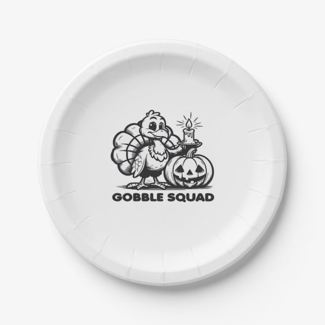 Gobble Squad  Funny Thanksgiving Turkey Design  Fa Paper Plate (Front)