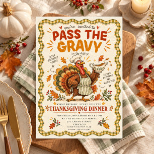 Gobble Thanksgiving Funny Turkey Dinner Party Invitation