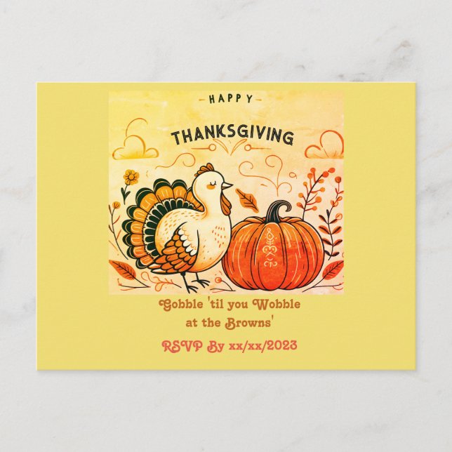 Gobble 'til you Wobble Invitation Postcard (Front)