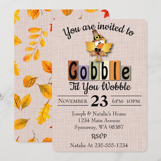 Gobble Til You Wobble Thanksgiving Invitation (Front/Back)