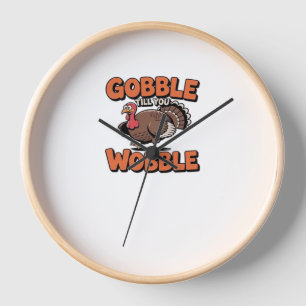 Gobble Till You Wobble – Funny Turkey Cartoon Clas Clock