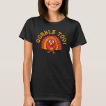 Gobble Tov Thanksgivukkah Turkey Shirt<br><div class="desc">Celebrate Thanksgivukkah 2013 with this classic Gobble Tov t-shirt! Featuring a funny yellow, orange, and brown cartoon turkey wearing a yamaka, and a Star of David necklace. A Hanukkah Thanksgiving will not occur for another 77, 000 years! So grab this great keepsake shirt for this once-in-a-lifetime-celebration. *Makes a perfect funny...</div>