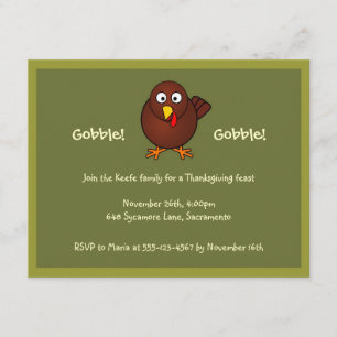 Gobble turc Invitation vert brun Thanksgiving