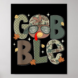 Gobble Turkey Camo Hat Thanksgiving Boys Youth Kid Poster