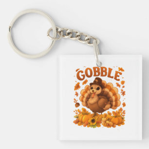 Gobble Turkey Cute Thanksgiving Fall Quote Keychain