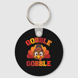 Gobble Turkey Happy Thanksgiving Day Autumn Fall B Keychain