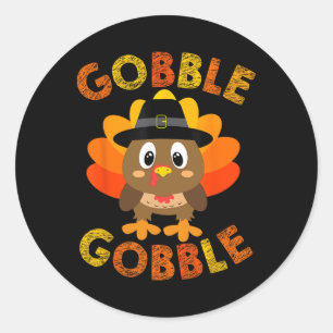 Gobble Turkey Little Boys Girls Kids Thanksgiving Classic Round Sticker