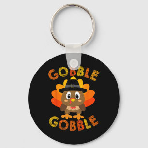 Gobble Turkey Little Boys Girls Kids Thanksgiving Keychain