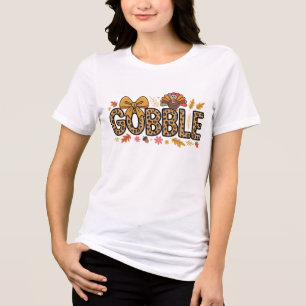 Gobble Turkey Thanksgiving Coquette Bow Leopard Tri-Blend Shirt