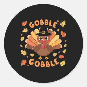 Gobble Turkey Thanksgiving Fall Autumn Harvest Classic Round Sticker
