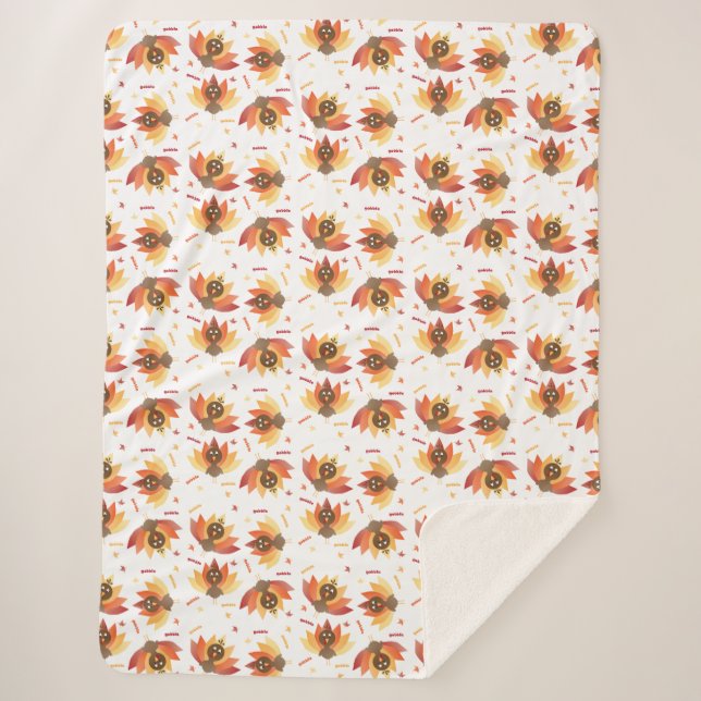 Gobble Turkey Thanksgiving Pattern Colourful Sherpa Blanket (Front)