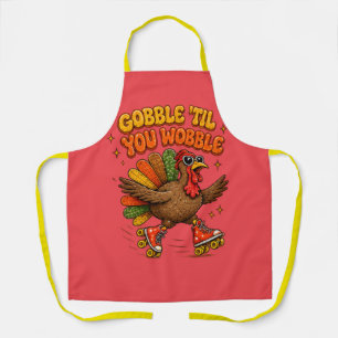 Gobble Wobble Roller Skating Turkey thanksgiving Apron
