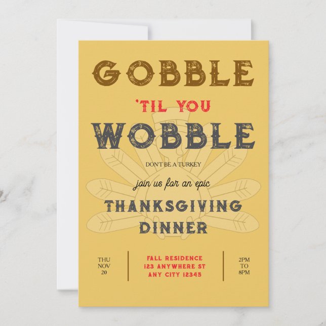 Gobble Wobble Thanksgiving Dîner Invitation (Devant)