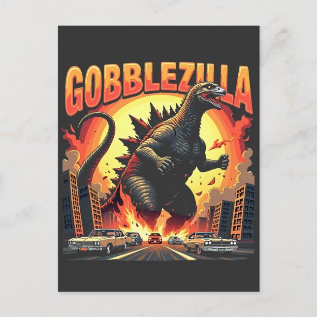 Gobblezilla Spooky Turkey Thanksgiving Gobble Invitation Postcard (Front)