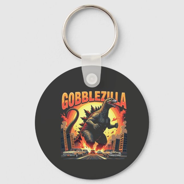 Gobblezilla Spooky Turkey Thanksgiving Gobble Keychain (Front)