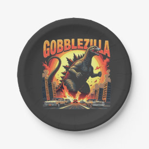 Gobblezilla Spooky Turkey Thanksgiving Gobble Paper Plate