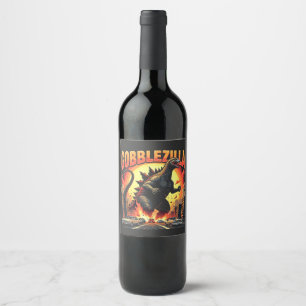 Gobblezilla Spooky Turkey Thanksgiving Gobble Wine Label