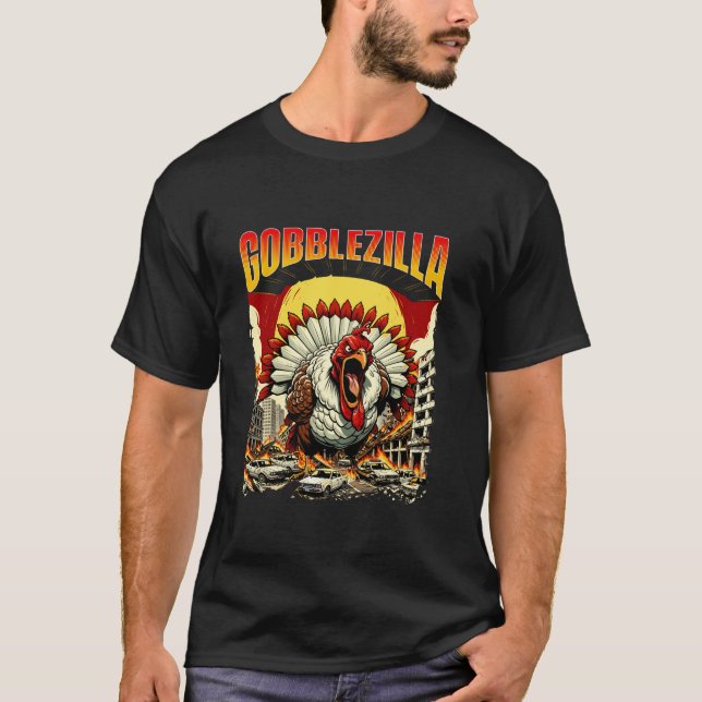 Gobblezilla Thanksgiving Day Fall Holiday T Shirt (Front)