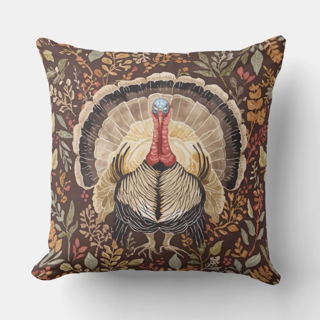 Gobbling Good Times Turkey ,Thanksgiving Pattern Throw Pillow (Front)